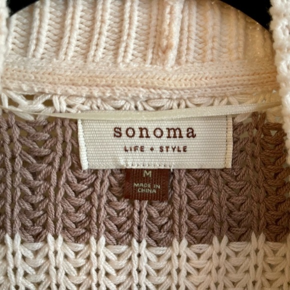 SONOMA, OVERSIZED CABLE KNIT, CARDIGAN SWEATER. WIDE, HORIZONTAL STRIPE. SIZE M - Picture 3 of 5